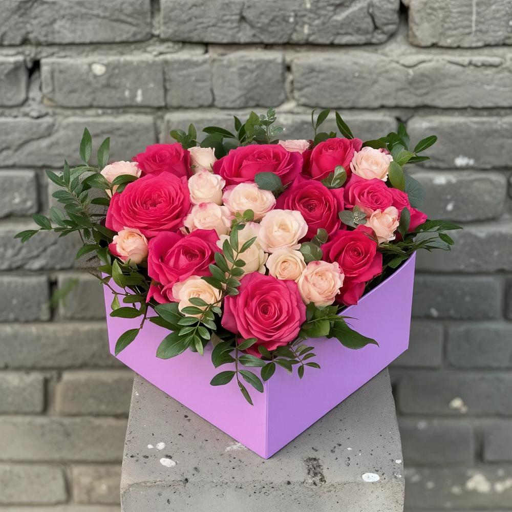 Цветочная композиция из Розы в коробке в Домодедово