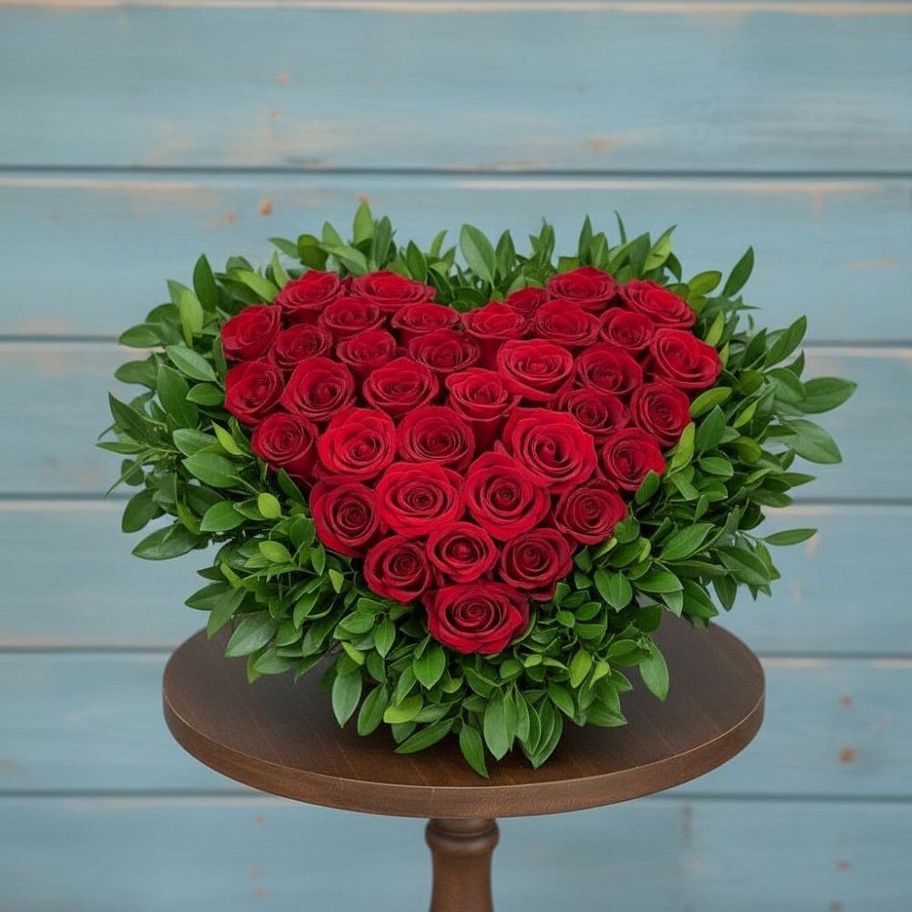 Цветочная композиция из Розы в виде сердца в Домодедово