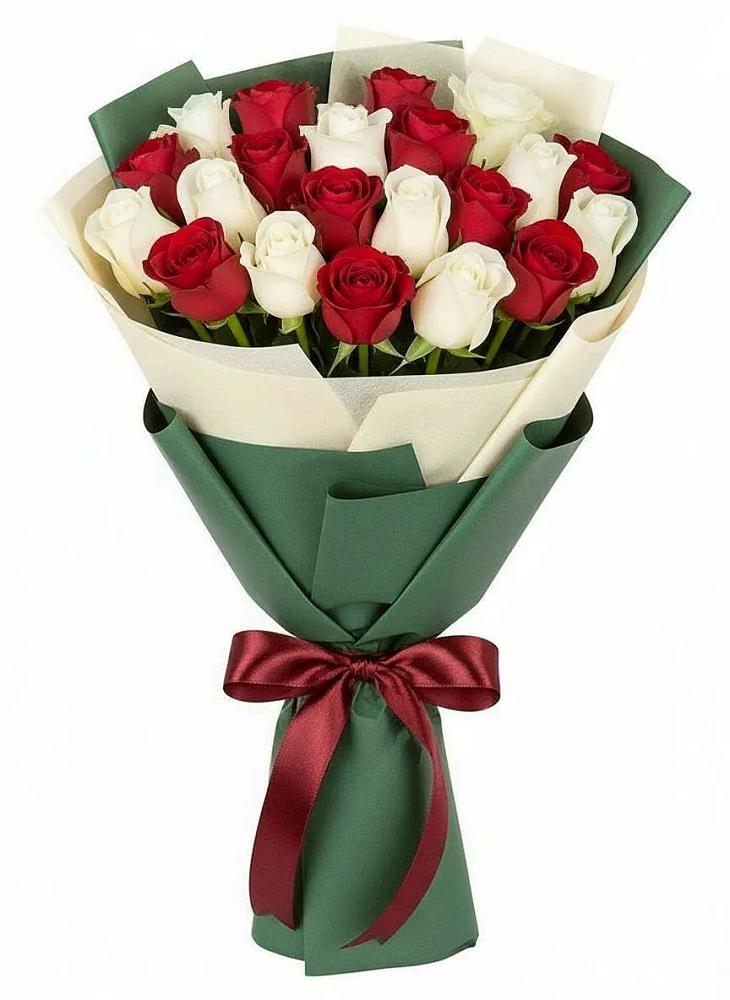 Букет Микс из красных и белых роз в Домодедово