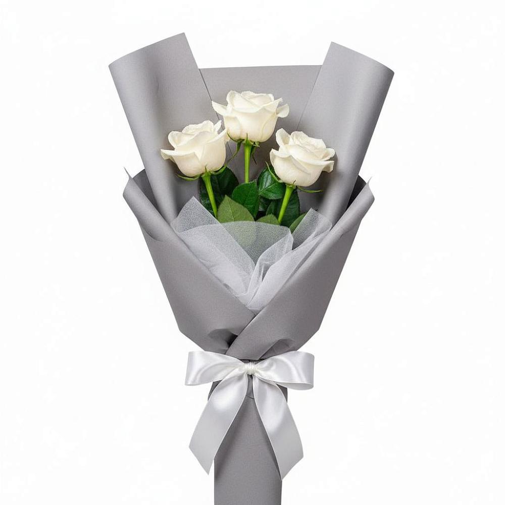 Букет 3 белые розы в Домодедово