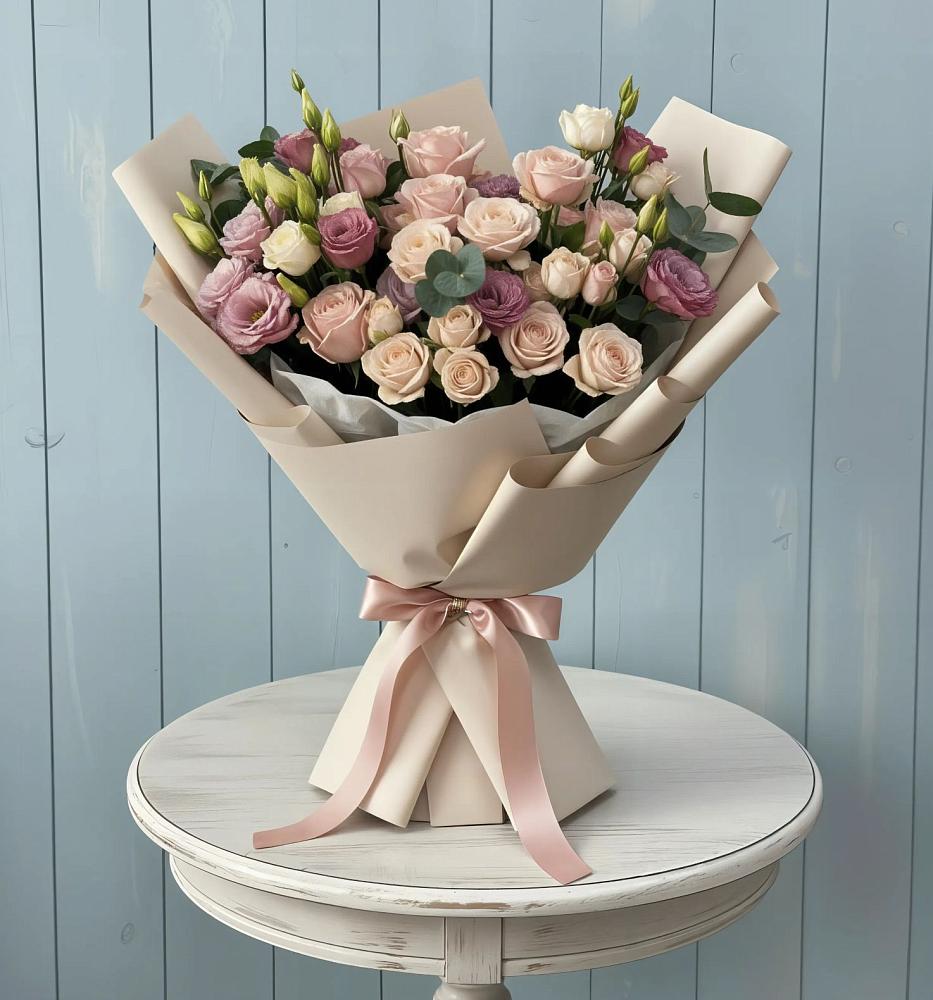 Букет цветов из: Розы и Лизиантусы в Домодедово