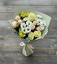 Букет цветов из:  Альстромерии, Розы и Хризантемы в Домодедово
